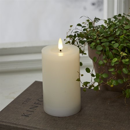 Blockljus LED Flamme Flow 7,5x15cm Vit