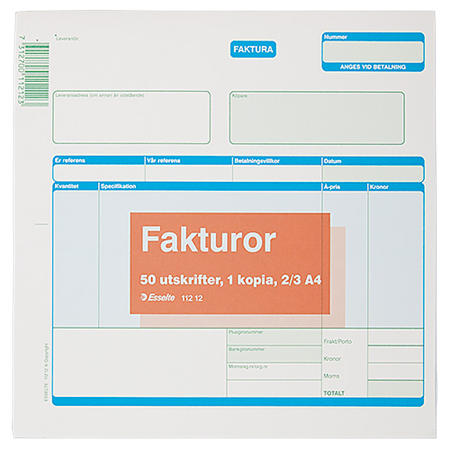 Fakturor Esselte 2/3 A4 onumrerade