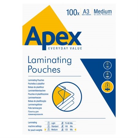 Lamineringsfickor Fellowes Apex A3 125mic 100st/fp