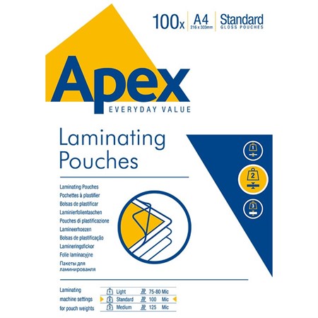 Lamineringsfickor Fellowes Apex A4 100mic Blank 100st/fp