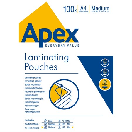 Lamineringsfickor Fellowes Apex 100st A4 125mic Blank
