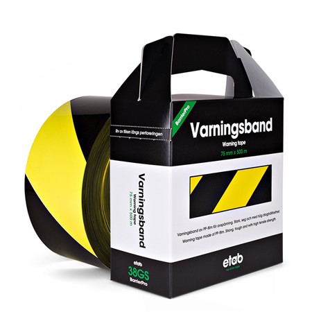 Varningsband Etab Gul/Svart 75mm x 300m