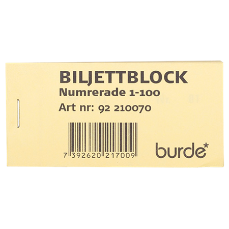 Biljettblock 1-100 gul