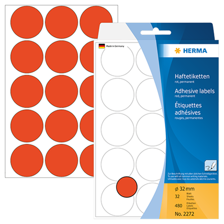 Märketiketter Herma diameter 32 mm röd 480/fp