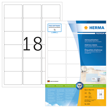 Etiketter Herma Premium 63,5x46,6 mm 1800/fp