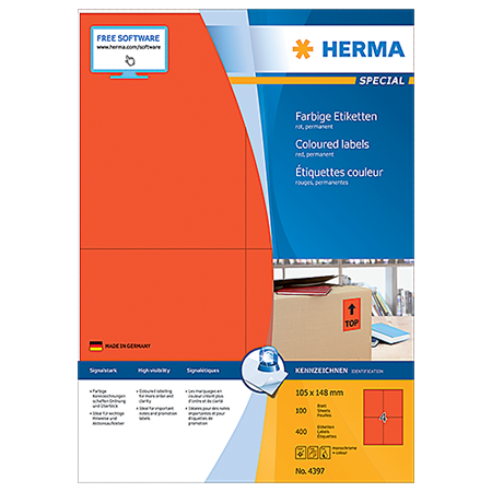 Etiketter Herma Special 105x148 mm röd 400/fp