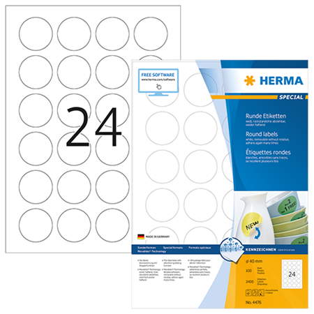 Avtagbara etiketter Herma Ø 40 mm 2400/fp
