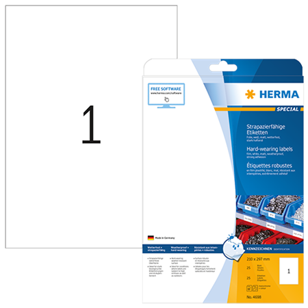 Polyesteretiketter Herma 210x297 mm 25/fp