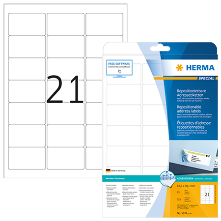 Avtagbara etiketter Herma 63,5x38,1 mm 525/fp