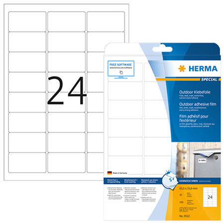 Utomhusetiketter Herma 63,5x33,9 mm 240/fp