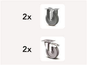 Hjul till Tippcontainer 2 fast 2 länk med broms