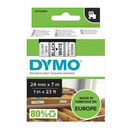 Märktejp Dymo D1 svart/vit 24mmx7m